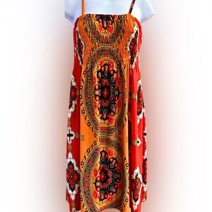 INDIA BOUTIQUE Smocked Elastic Top Sundress in Orange & Red Women’s OSFM